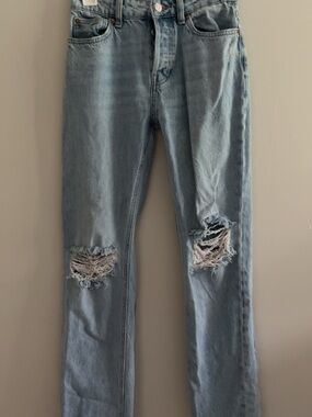 H&M Light Blue Distressed Ripped Straight-Leg Jeans